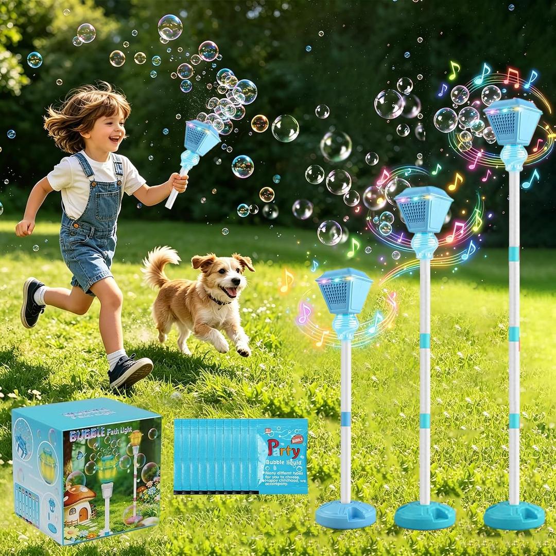 Bubble Machine for Kids Toddlers - 2026 Rechargeable Automatic Bubble Machine with Lights & Music, Bubble Blower with Adjustable Stand up to 47 Inch for Backyard Games, Outdoor Play