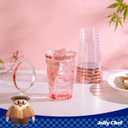 JOLLY CHEF 100 Pack Rose Gold Plastic Disposable Cups, 12 oz Clear Plastic Cups Tumblers, Elegant Rose Gold Rim Disposable Glasses Suitable for Party Wedding