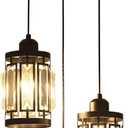 3 Light Farmhouse Pendant Light Adjustable Ceiling Hanging Lighting Fixture with K9 Crystals for Kitchen Restaurant Cafe Dining Room Island Light Black
