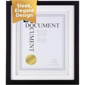 Kiera Grace Morgan Document Frame, Wooden Double-Matted Picture Frame for an 8.5" x 11" Document, Ideal for Wall Hanging and Showcasing Your Achievements, Black, Single