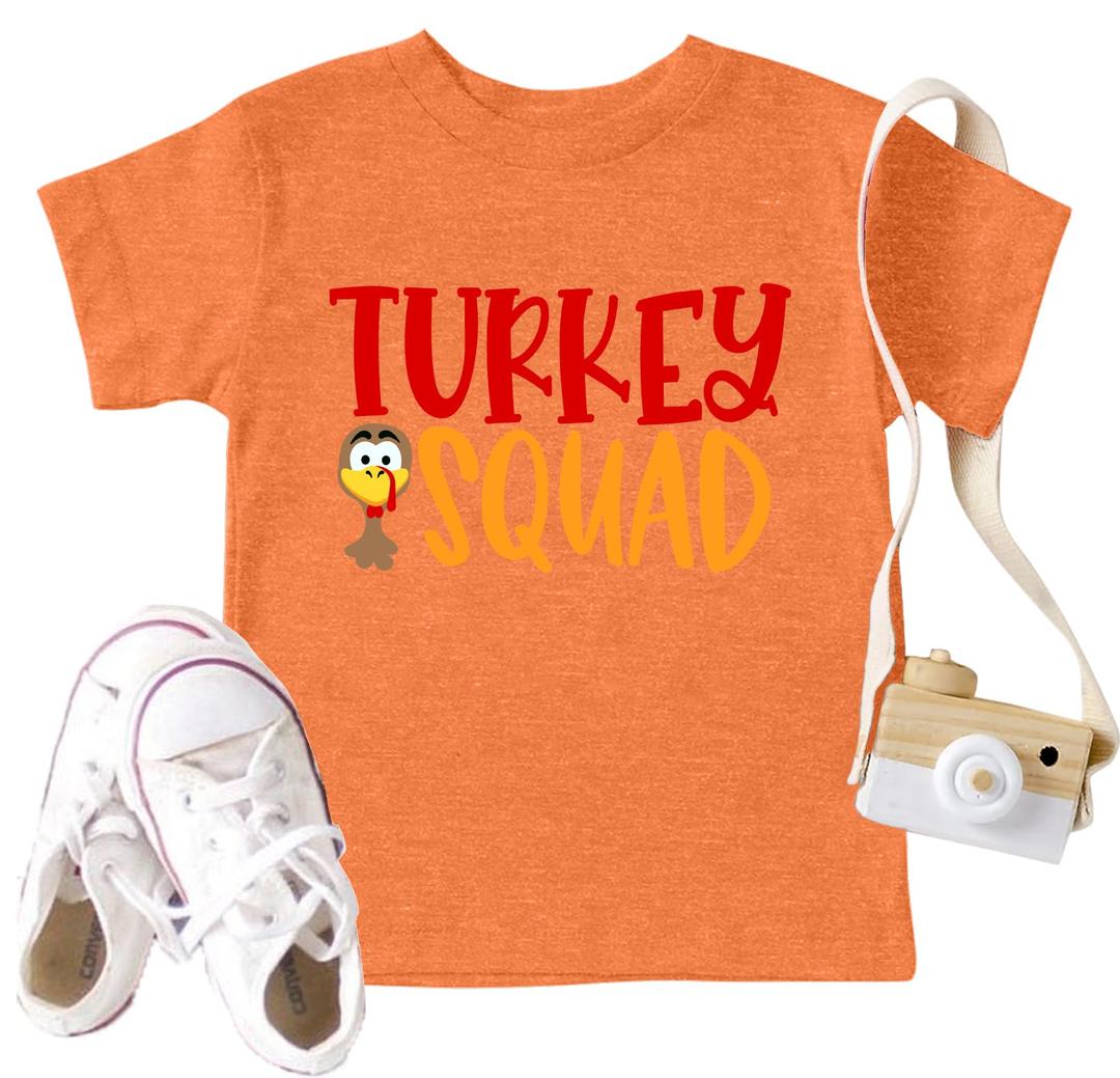 Thanksgiving Shirt Toddler Boys Girls Turkey Squad T-Shirt Kids Turkey Graphic Tee Tops Fall Clothes Size 100