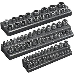 Magnetic Socket Organizer Holder Set – 2-Piece Tool Organizers Including 1/4", 3/8" and 1/2" Drive Socket Holder Metric 68 Pieces Socket Trays (Sockets are not Included) Black