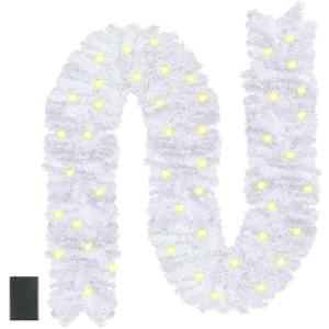 CCINEE 9FT Prelit Artificial Christmas Garland, White Xmas Garland Battery Operated with 50 Warm LED Lights Lighted Christmas Garland for Mantle Fireplace Stairs Indoor Outdoor Decoration