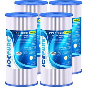 ICEPURE 5 Micron 10" x 4.5" Whole House Sediment Pleated Water Filter Replacement for GE FXHSC, Culligan R50-BBSA, Pentek R50-BB, DuPont WFHDC3001, W50PEHD, GXWH40L, GXWH35F for Well Water, 4PACK