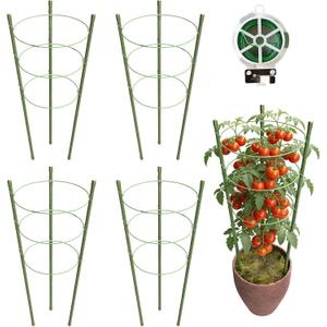 4 Pack Tomato Cage, 24 inches Plant Support Cages for Garden, Upgrade Garden Plant Stakes with Adjustable Rings, Plants Trellis for Tomato, Flower, Climbing Plants, with Twist Tie