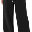 HeSaYep Women's Fleece Lined Sweatpants Wide Leg Thermal Winter Warm Baggy Sweat Pants with Pockets Black, Medium