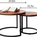 aboxoo Coffee Table Nesting Side Round Set of 2 End Table Top Sturdy Metal Frame Desk Centerpiece Living Room Bedroom Apartment Modern Industrial Simple Nightstand