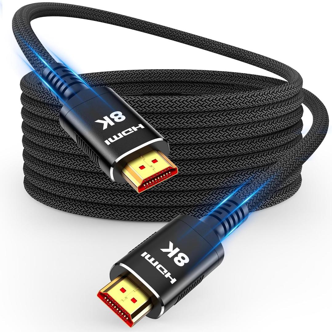 Snowkids 8K 2.1 50 FT Long Fiber Optic HDMI Cable, 48Gbps Ultra High-Speed HDMI Cables Cord, 4K 120Hz 144Hz Compatible for TV/Laptop/Monitor/PS-5/X-box/Projector/Entertainment/Sound System & More (50feet, Black)