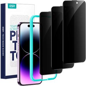 ESR 3 Pack for iPhone 14 Pro Max Privacy Screen Protector, Anti-spy Tempered-Glass Privacy Screen Protector, Micro-curved Edges, Case Friendly ESR 3 Pack for iPhone 14 Pro Max Privacy Screen Protector, Anti-spy Tempered-Glass Privacy Screen Protector, Micro-curved Edges, Case Friendly