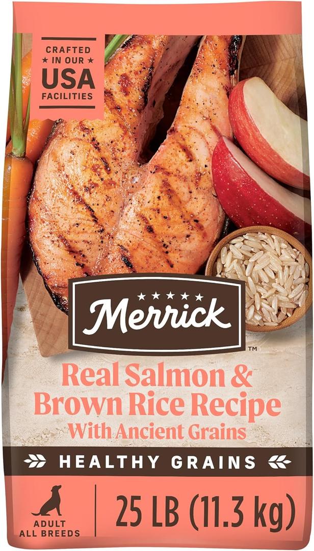 Merrick Healthy Grains Premium Adult Dry Dog Food, Wholesome And Natural Kibble With Salmon And Brown Rice - 25.0 lb. Bag (25 Pound (Pack of 1))(BB: November 2026)