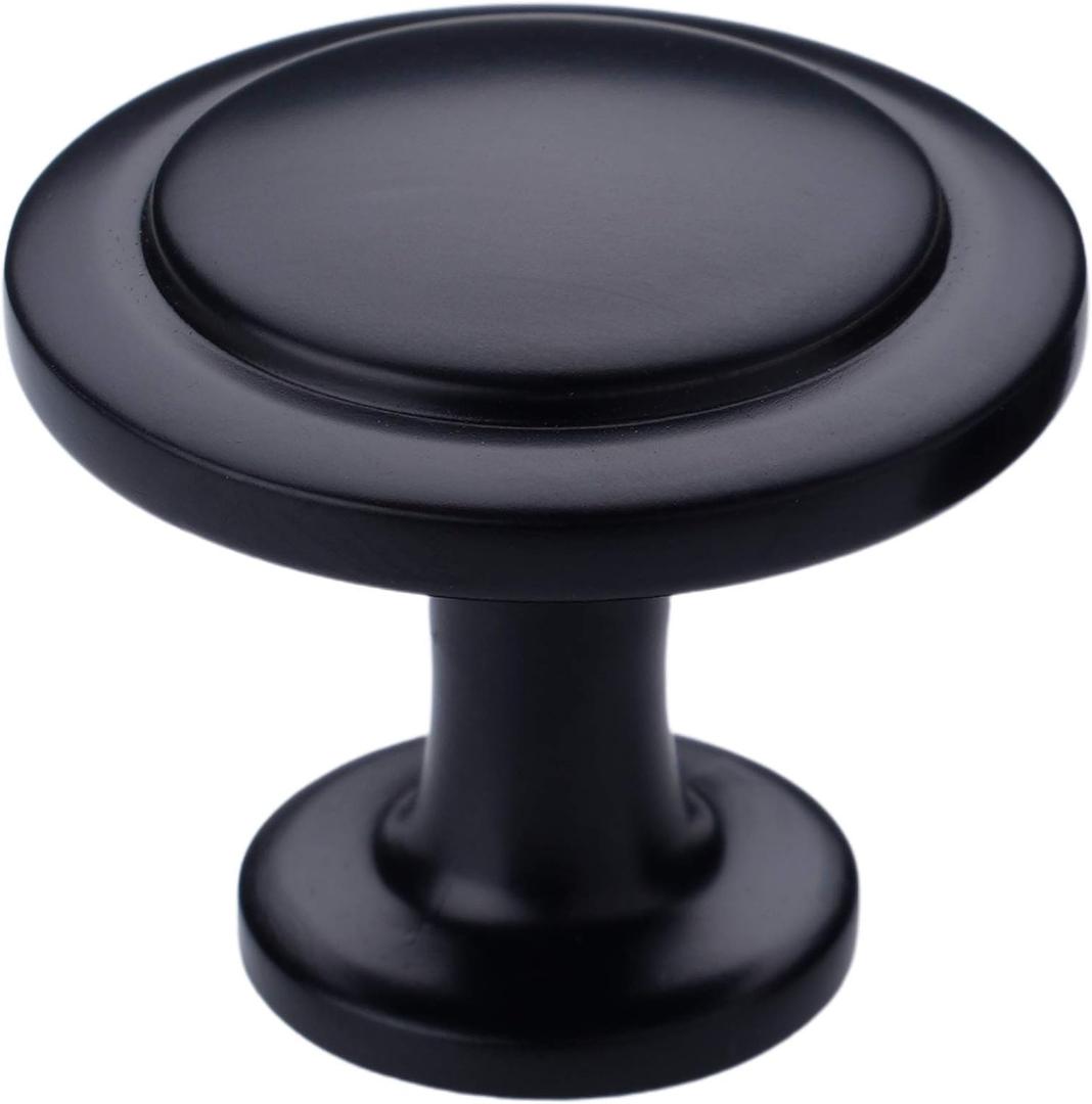 DecoBasics Cabinet Hardware Mushroom Knob (1- Inch, Pack of 25), Kitchen Cabinet Knob, Zinc Cabinet Pull Knobs for Kitchen Cabinet, Dresser and Drawer (Flat Black) (Round-Stepped - Black)