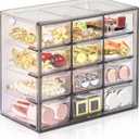 Desk Storage Organizer with 12 Mini Drawers, Clear Desktop Craft Drawer Cabinet, Stackable Storage Box Caddy for Makeup Jewelry Office Craft Supplies (Grey)