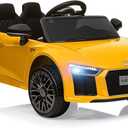 Licensed Audi 12V Kids Ride-On Car | Electric Car with Remote Control for Boys and Girls | 4-Wheel Design, LED Headlights, Music, and Horns (Yellow)