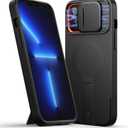 SURITCH for iPhone 13 Pro Max/12 Pro Max Case with Magnetic Camera Slide Cover and Adjustable Kickstand, Compatible with MagSafe, Shockproof Bumper Case Slim Protective Cover 6.7 Inch, Black