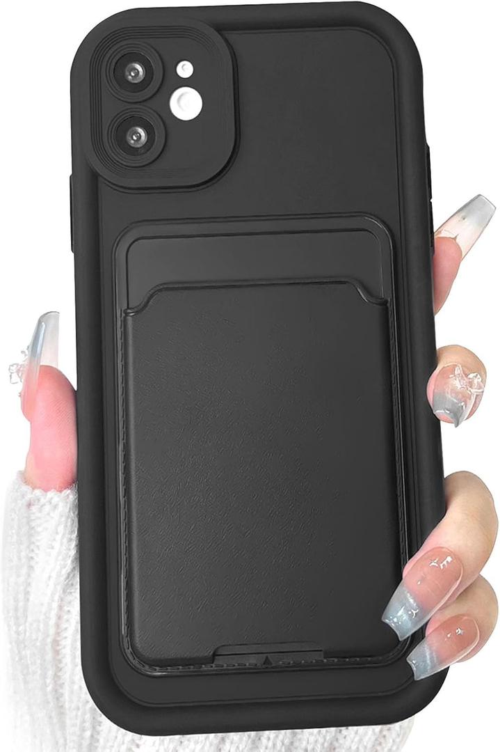 Lovmooful Compatible for iPhone 12 Case Cute Color Card Holder Design for Girls Women Soft TPU More Shockproof Protective Girly for iPhone 12 Case-Black