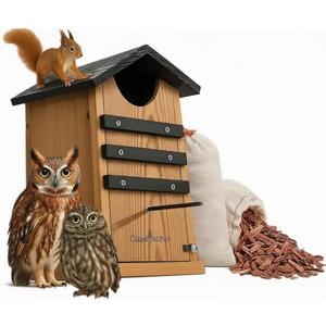 Cedar Screech Owl House Box, Squirrel House, Duck Nesting Shelter, Cedar Bird House for Outside, Rustic Big Birdhouse,Nesting Shelter Nester Large Heavy, Stainless Steel Perch, Assemble Needed