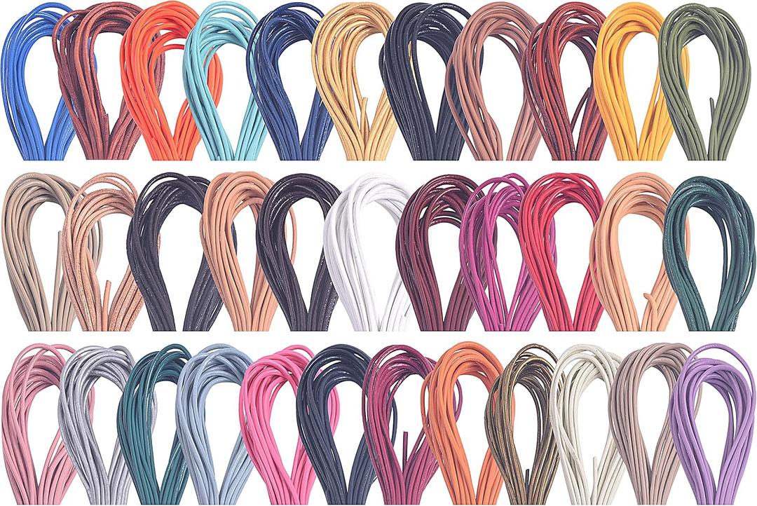 KONMAY 50 Yards 2.0mm 10 Colors Round Jewelry Real Leather Cord, Leather String for Crafting, Braiding