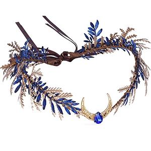 MOSTORY Woodland Flower Elf Crown - Forest Fairy Headpiece Moon Floral Headband Fairy Leaf Tiara for Renaissance Outfit Halloween Renfaire Costume Cosplay Blue