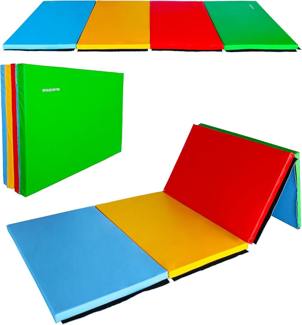 Fitvids 4'x8'x2" Folding Gymnastics Mat, Home Exercise Mat with Carrying Handles, Gym Workout Tumbling Mat for Yoga, Pilates, Stretching, MMA, Core Workouts, Fitness Aerobics Mats for Gym Training, Multiple Colors