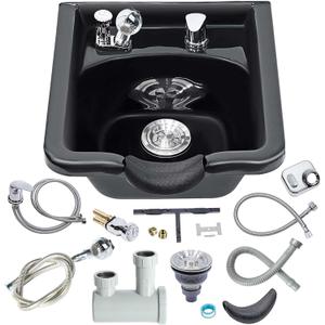 Shampoo Bowl for Salons, Black ABS Plastic Shampoo Sink for Home, Easy to Clean and Install Salon Shampoo Bowls for Hair Stylist, 19x19x10.75 inches