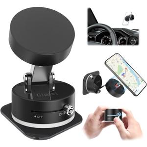 Vacuum Magnetic Phone Holder with Metal Ring Compatible with iPhone Samsung All Phone, Portable Universal Collapsible Magnetic Phone Stand for Gym Car Mount with Windshield Suction Cup