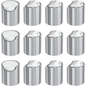 UXCELL 12pcs Aluminized Plastic Disc Top Caps, 20/410 Replacement Press Caps, Durable Dispensing Lids for Squeeze Bottles, Refillable Bottles, Silver White