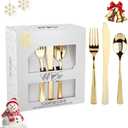 WDF 120 Pieces Gold Plastic Silverware - Disposable Flatware Set - Heavy Duty Christmas Plastic Cutlery - Silverware Includes 40 Forks, 40 Spoons, 40 Knives