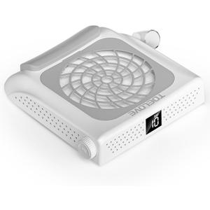 Upgraded Nail Dust Collector with Hand Rest, 10 Speeds, Reusable Filter, Quiet & Rechargeable, Professional Nail Fan Dust Tech Machine for Acrylic Gel Nails Polishing, Salon & Home, White