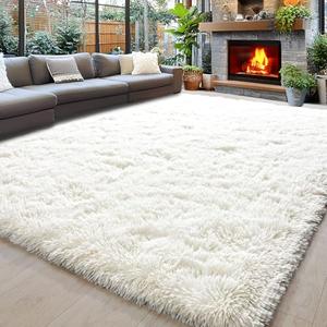 Area Rugs 9x12 for Living Room, Ultra Soft Fluffy Rugs for Bedroom, Non-Slip Furry Large Rug for Teen Girls and Boys, Nursery Kids Room Dorm Home Decor, High Pile Plush Floor Carpet, Cream White