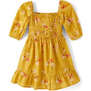 Gymboree Girls and Toddler Short Sleeve Tiered Dresses (5T, Gold Leaf)