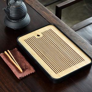 14 Inch Bamboo Chinese Gongfu Tea Tray Table Box with Water Storage for Kungfu Tea Set (Style 5 Black)