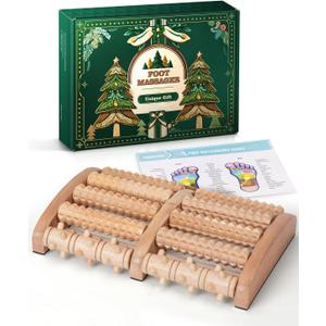Foot Massager Men Women Gifts: Plantar Fasciitis Relief Relaxing Gifts for Wife Husband Dad Mom Grandpa Grandma Elderly Foot Massage Roller Gift Ideas Useful (Natural Wood)