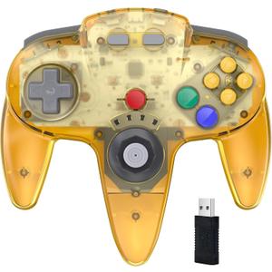 KIWITATA N64 Wireless USB Controller for Switch, 2.4ghz Rechargeable Wireless N64 Remote Joystick Controller for Switch/Switch Lite/Switch OLED, MAC, PC Windows 7,8,10,11 Clear Yellow