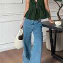 SOLY HUX Women's Y2k Bow Tie Front V Neck Sleeveless Blouse Eyelet Embroidery Ruffle Hem Babydoll Tops (Blue, S)