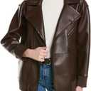 womens Vegan Leather Oversized Raw Edge Moto (Brown), Size XS