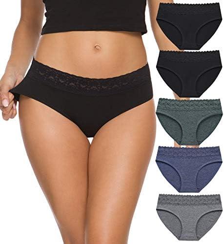 GNEPH Hipster Panties for Women Underwear Lace Bikini Hip-huggers Panties 5 Pack(218S-Black)