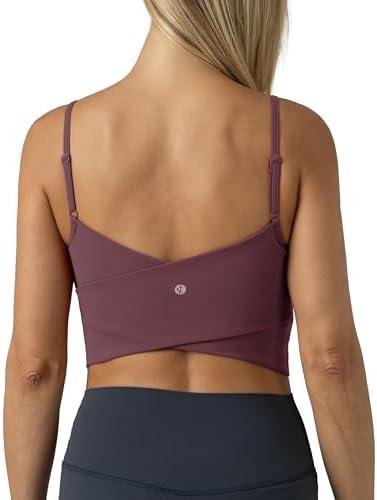 Colorfulkoala Women's Dreamlux Crop Tank Tops with Built in Bra Adjustable Spaghetti Strap Workout Yoga Camisole S