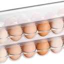 Sooyee 2 Pack Egg Holder for Refrigerator, Plastic Egg Storage Container, Fridge Egg Organizer, Clear Refrigerator Organizer Bins with Lids, Stackable Tray Holds 12 Eggs