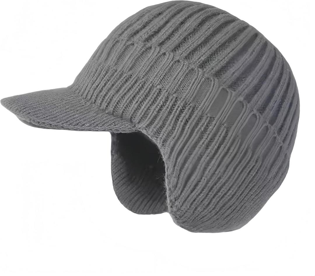 JHDESSLY Knit Beanies with Visor & Earflaps for Men and Women, Winter Hats Fleece Lined Hat Stocking Caps Soft Warm Headwear