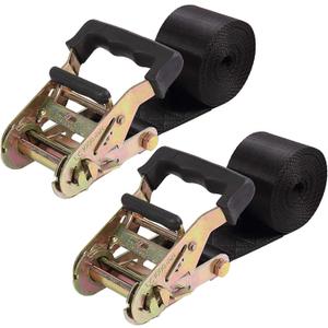 Endless Ratchet Tie Down Straps Heavy Duty Cargo Tie Downs, Sturdy Nylon Black Strap Down Ratcheting Securing Straps, Track Spring Fittings, Tie-Down Motorcycles, Trailer Loads, Kayak (2"x10'-2pcs black)