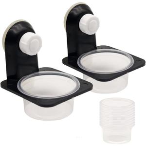 Double Crested Gecko Feeding Ledge with 10 Pcs 0.5oz Bowls, Detachable Suction Cup Reptile Feeding Dish Feeder for Lizard, Tortoise, Spider Gecko
