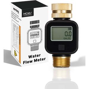 MOES Water Flow Meter with Brass Inlet & Outlet Metal Thread, Measure Gallon/Liter Consumption and Flow Rate for RV Water Tank Filling, Outdoor Garden Hose Watering, Lawn Sprinkler and Nozzle Sprayer