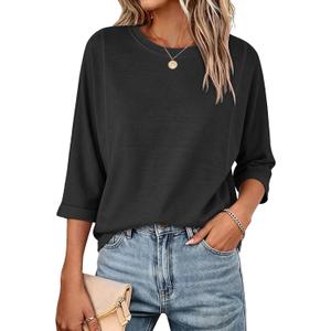 Orchidays Women's Casual 3/4 Sleeve T Shirts Basic Crew Neck Relaxed Fit Summer Tee Tops (Gray, XXL)