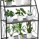 Plant Stand, 3 Tier Plant Shelf for Indoor Outdoor, Heavy Duty Metal Outdoor Plant Stand Holder Rack for Living Room Balcony and Garden, Black