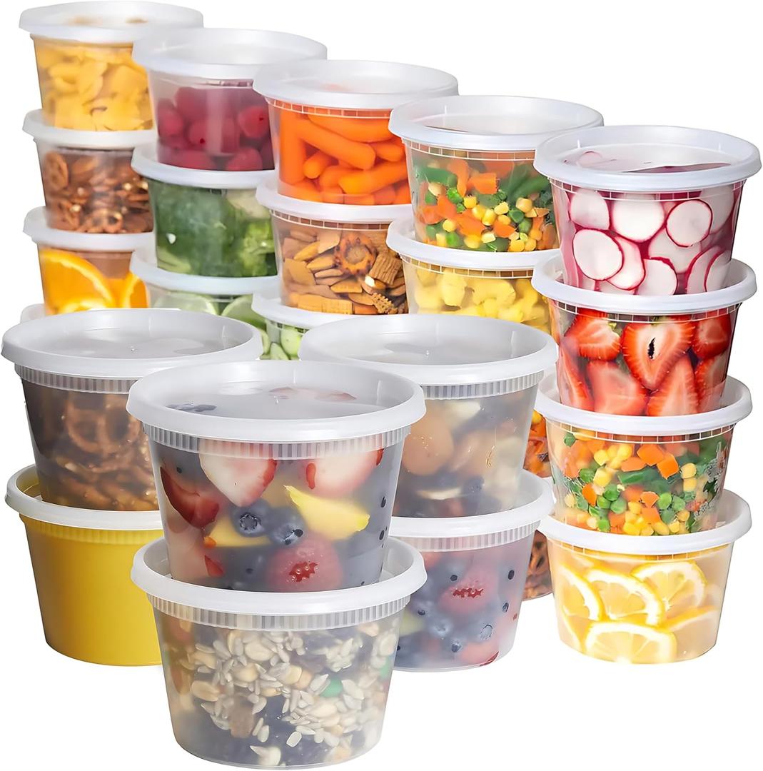 Food Storage Containers [30 Set] 16 oz Plastic Deli Containers with Lids Slime Soup Meal Prep Reusable | BPA Free | Stackable | Leakproof | Microwave/Dishwasher/Freezer Safe (30 Set, 16 oz)