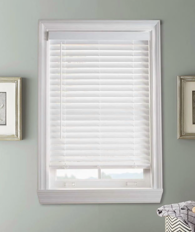 2 Inch Faux Wood Blind - 27-1/2" (27.5) Width x 64" Long Custom Cut Cordless Indoor Window Blinds for Privacy, Light Control, White Faux Wood Venetian Blinds for Home and Office