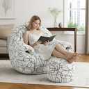 DAICO Bean Bag Chairs for Adults Giant Bean Bag Chair with Ottoman Soft Plush Beanbag Couch with Armrests Comfy Accent Chair Single Lazy Sofas with Foam for Living Room Reading Bedroom