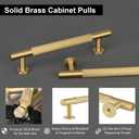 QOGRISUN 5-Pack Solid Brass Cabinet Pulls, Grooved Gold Bar Handles, 5-Inch Hole Center for Kitchen Drawer Dresser Cupboard, 6.5-Inch Total Length, Brushed Brass Finish Eleganza