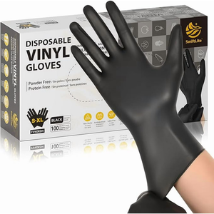 Black Vinyl Gloves, Food Grade Gloves Disposable Latex Free & Powder Free, Guantes for Cleaning Cooking Food Prep (100, Large)