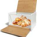 MinBoo Bread Box - Bamboo Bread Box for Kitchen Countertop, Large Capacity Kitchen Countertop Organizer Storage Bread Container Keep Fresh 14.1"x9"x8.3" (Need Assembly) (white&Bamboo)